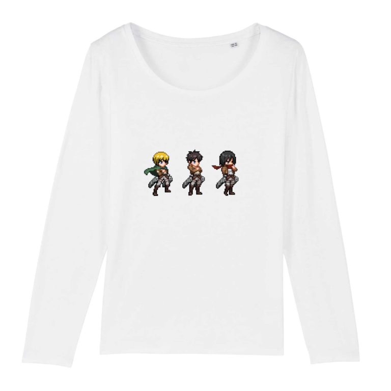 T-shirt manches longues 100% Coton Bio - Armin x Eren x Mikasa - Femme